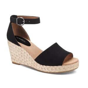 STYLE & CO WOMEN'S SELEENEY FAUX SUEDE WEDGE SANDALS BLACK 10W NEW